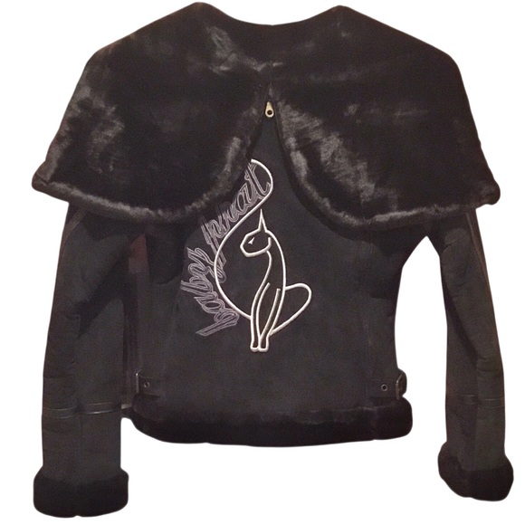 Vintage Baby Phat Black Suede Bomber Jacket Size- Small Y2K 2000 Faux Fur Lined - Picture 4 of 16